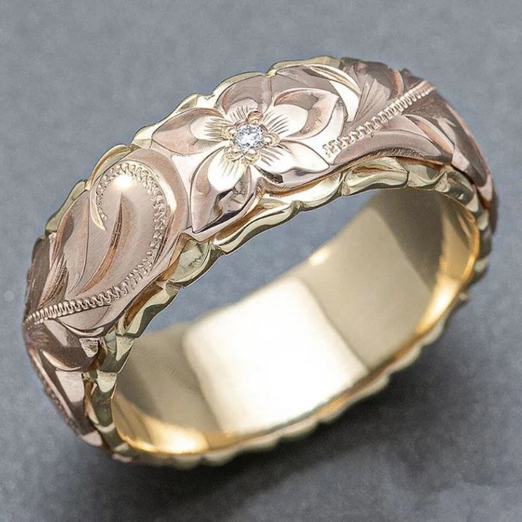 Anillo vintage de flor rosa