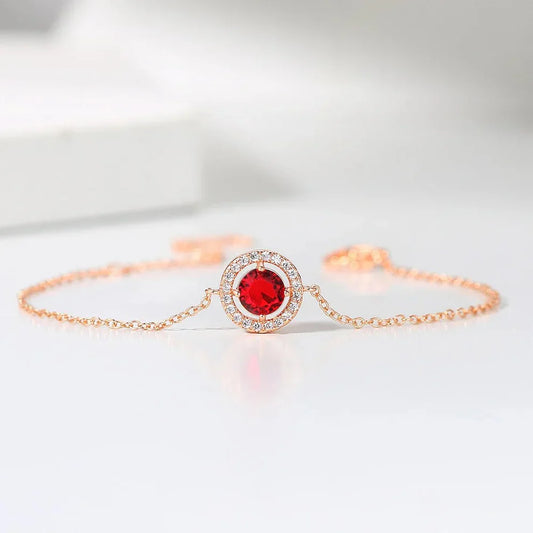 Pulsera clásica rosa con piedras rojas y cristales