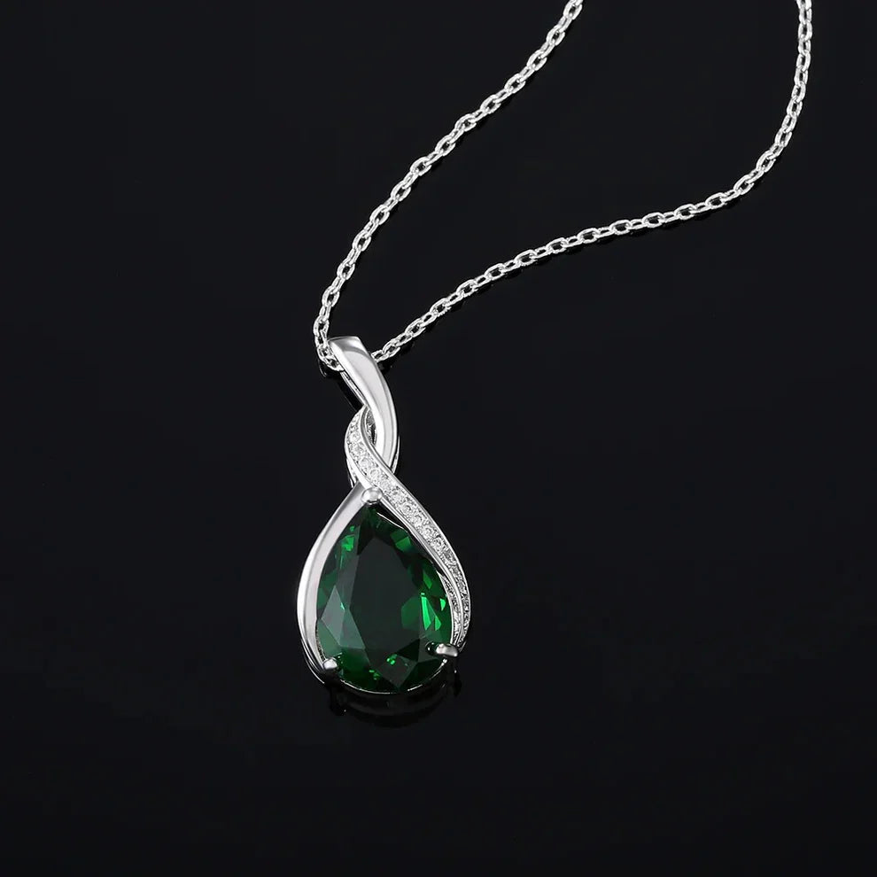 Collar con colgante de cristal verde plateado