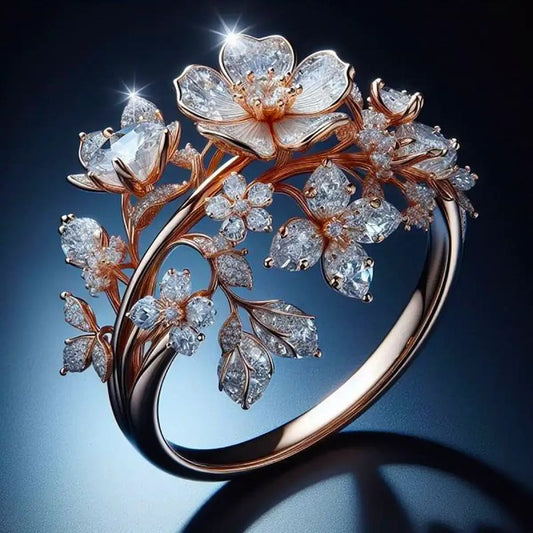 Elegante anillo vintage con flores