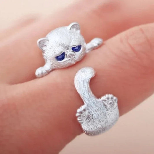 Anillo ajustable con diseño de gato lindo