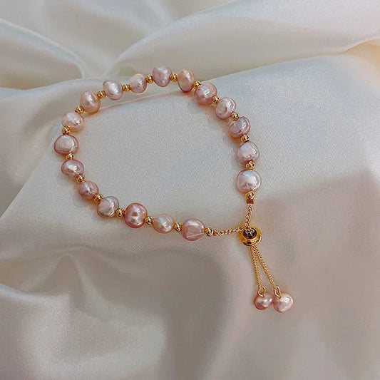 Pulsera vintage de perlas rosas