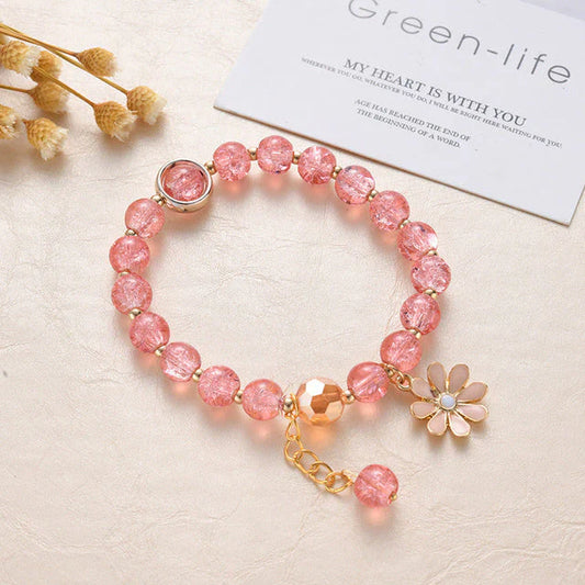 Pulsera de piedra rosa y margaritas