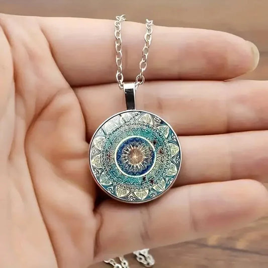Collar vintage de mandala azul redondo