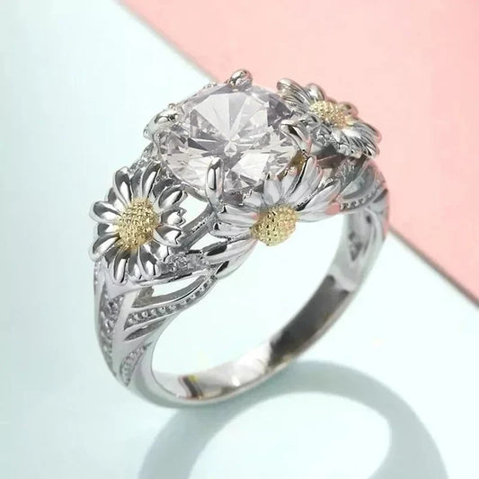 Anillo vintage de girasol amarillo