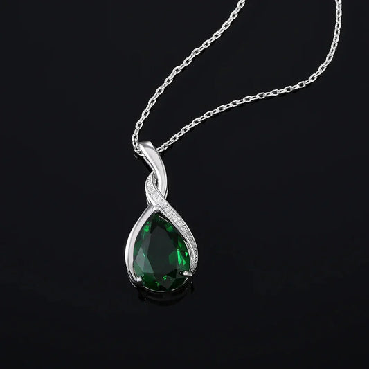 Collar con colgante de cristal verde plateado